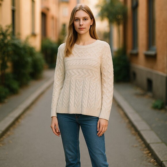 POLO RALPH LAUREN SZ XL Cable Knit Cotton/Linen Blend Sweater in Ivory - Picture 1 of 10